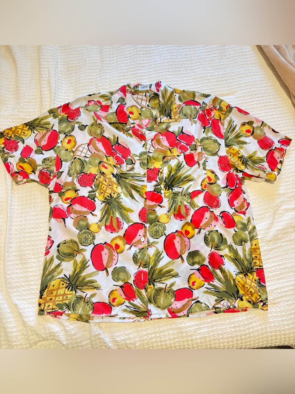 Vintage 80s Esprit Sport Matching 2PC Fruit Print Shirt & Shorts Set